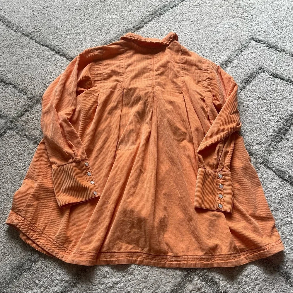 Free People Charlie Cord Buttdown Top Corduroy shirt Oversized Orange small - Picture 10 of 10